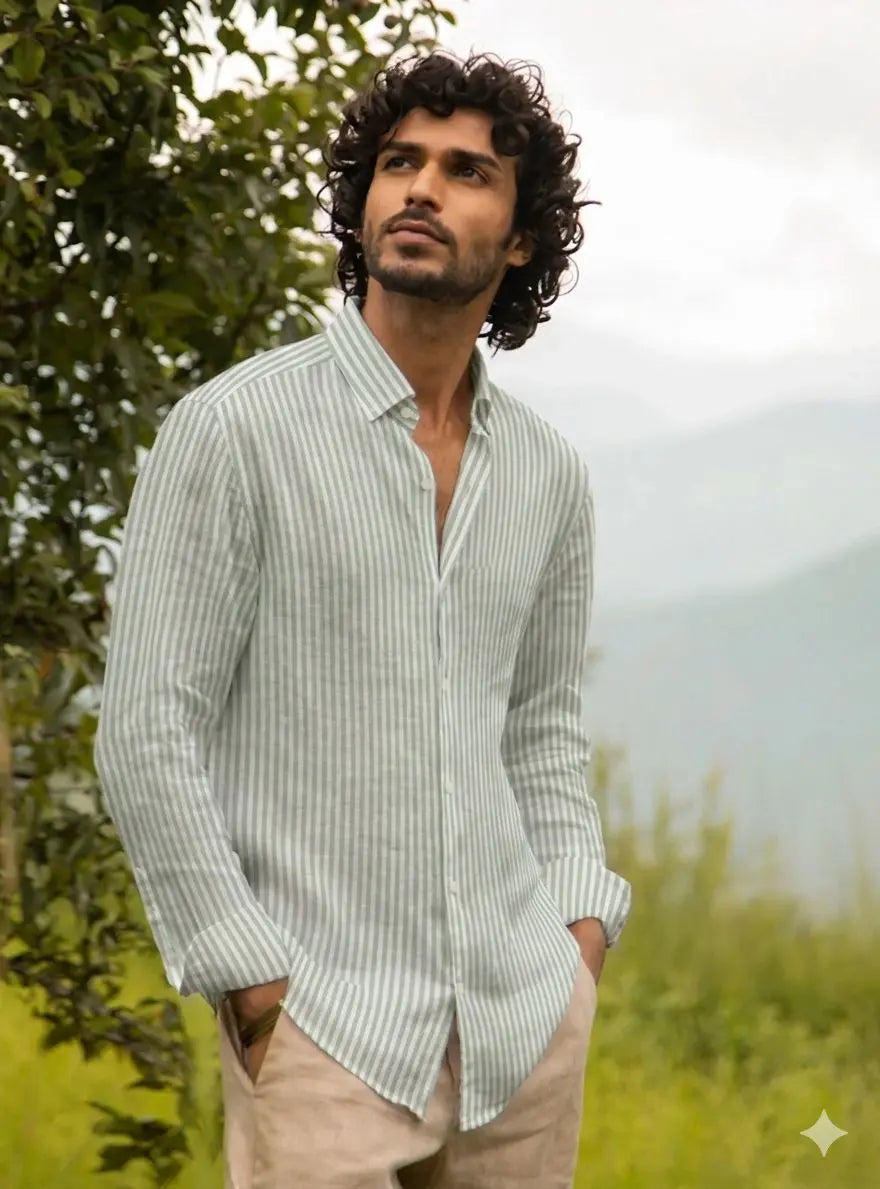 Green striped Linen Shirt
