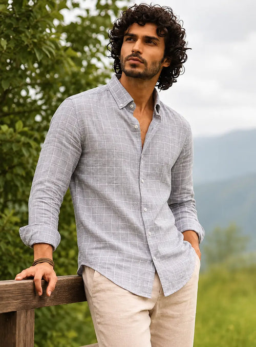 Grey Cheques Linen Shirt