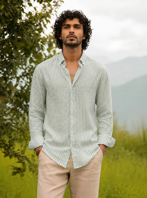 Green striped Linen Shirt